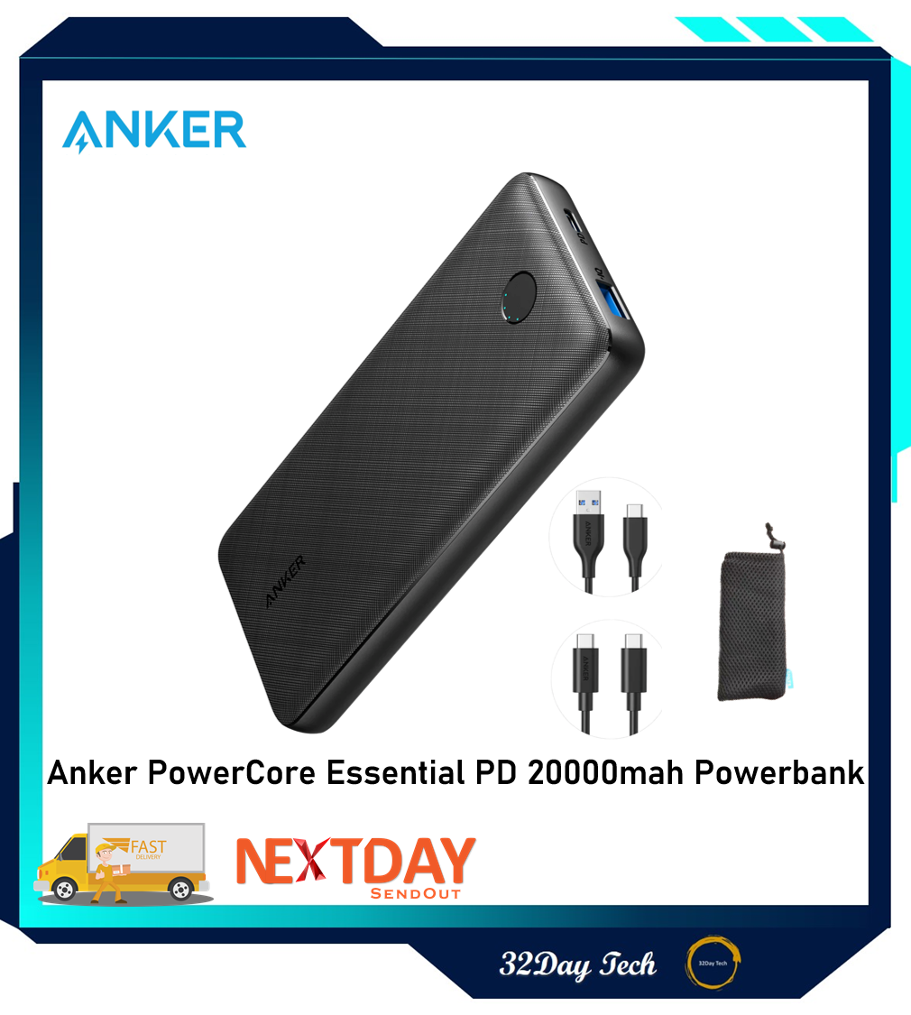 【New 20W】Anker PowerCore Essential PD 20000mah Powerbank PD20W USB-C Power Delivery Power Bank Fast Charging Power Bank Portable Charger