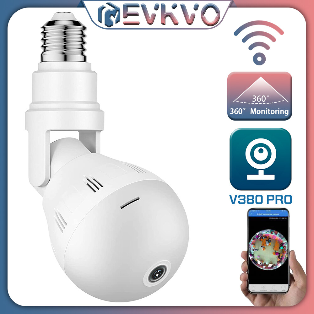 EVKVO LED & IR Night Vison IP Camera Bulb Lamp light Wireless 4MP 360 Degrees Panoramic Light Home CCTV Security Video Surveillance Wifi Mini Camera Multicolor