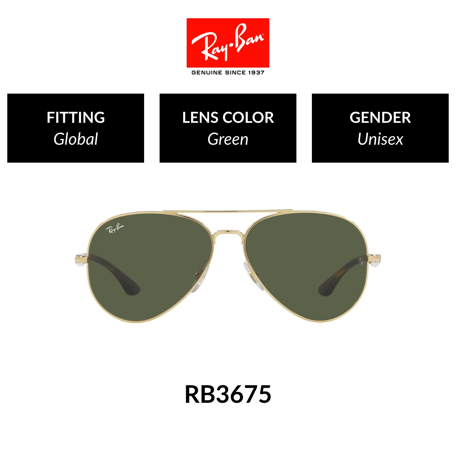 Ray-Ban CORE RB3675 001/31  Unisex Global Fitting  Sunglasses Size 53mm
