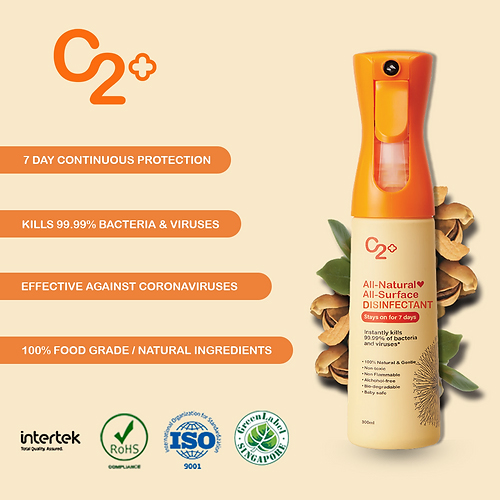 [ Made in Singapore ] C2+ All-Natural All-Surface Disinfectant 300ml, 100% Food Grade, Kills 99.99% of Bacteria and Viruses, Anti-Microbial, Anti-Fungal