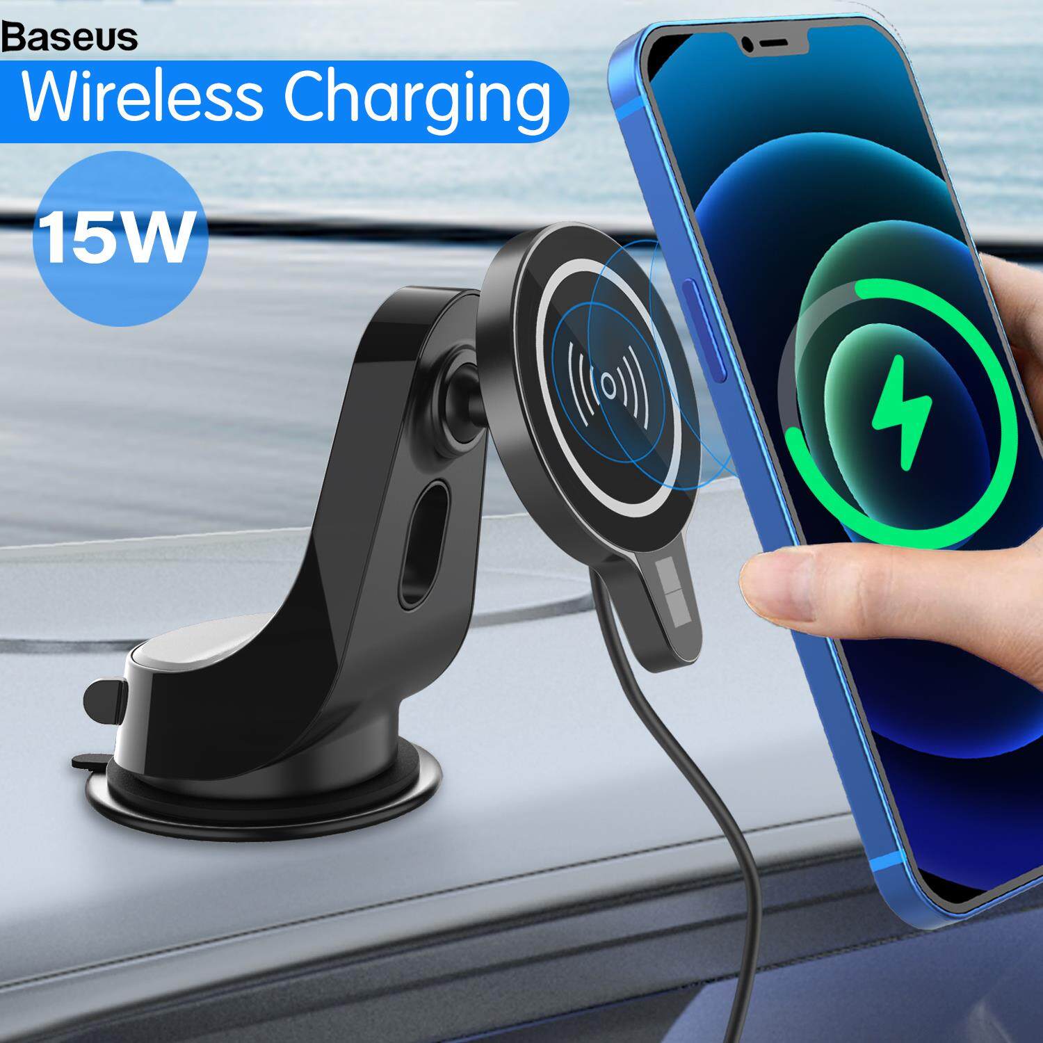 Baseus Magnetic Wireless Charger Car Phone Holder 15W Fast Charging Car Mount for iPhone 12 11 Samsung