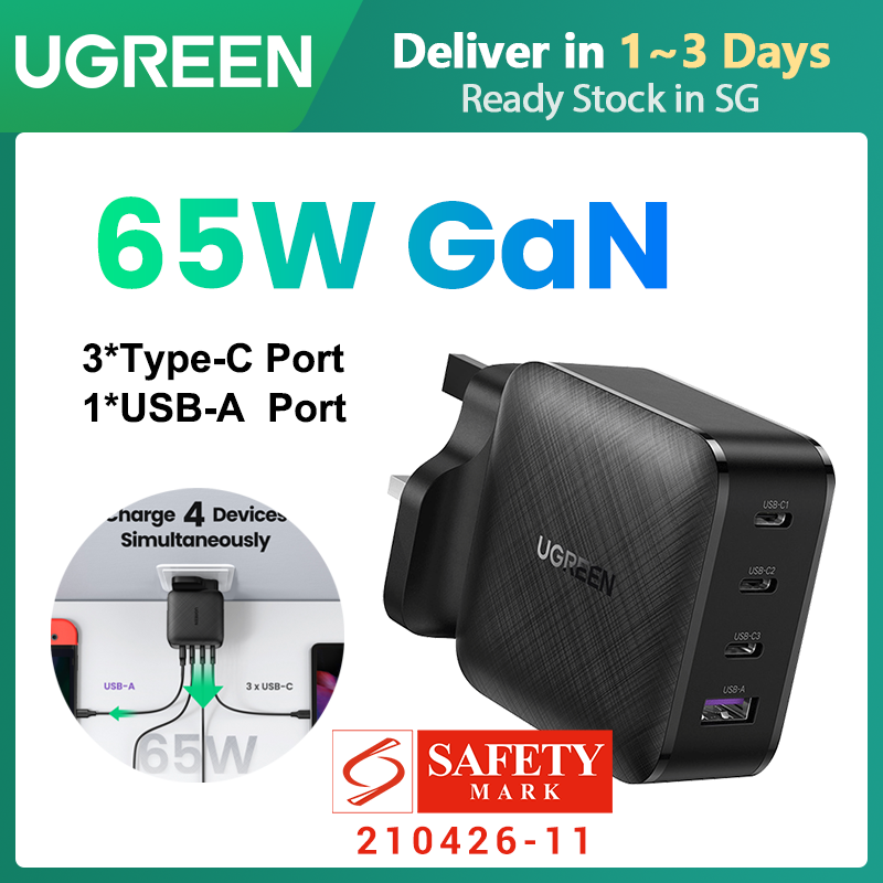 UGREEN 65W GaN PD Fast Charger Quick Charge 3C1A 3 Type C 1 USB A Charger with QC Portable for Ipad Pro 2021 MacBook M1 iPhone 14 13 Pro Max iPhone 14 Plus XR Macbook Air 4 2020 Pro Sumsang S22 Ultra 