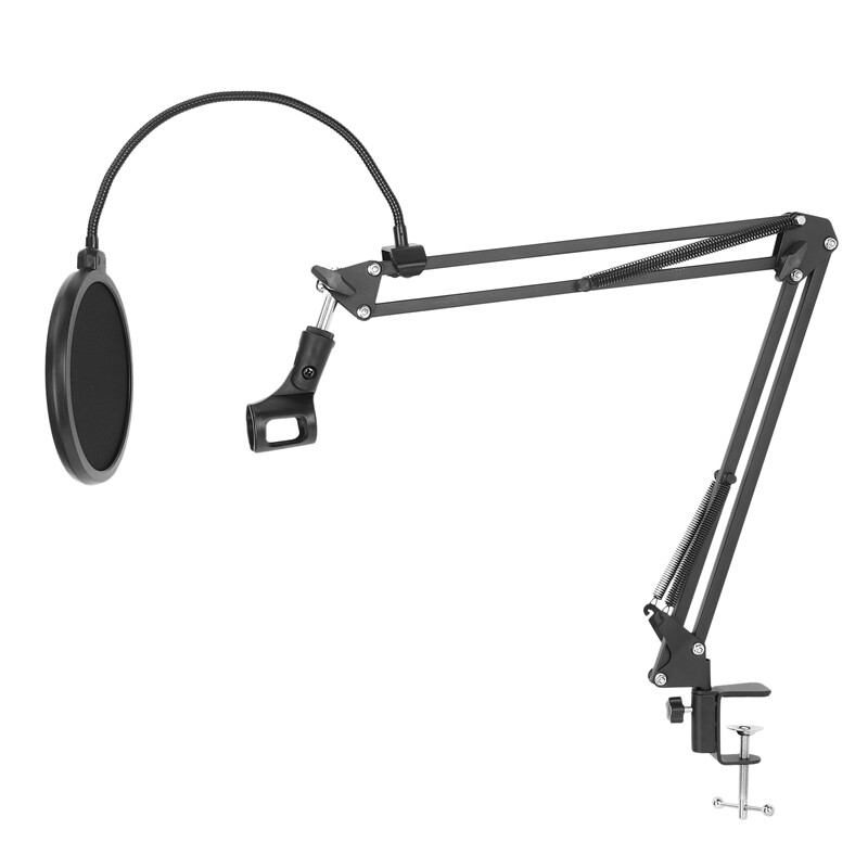 Desktop Microphone Stand Suspension Boom Scissor Arm Stand with 3/8-5/8 Screw / Shock Mount / Filter / Clip / Cable Ties