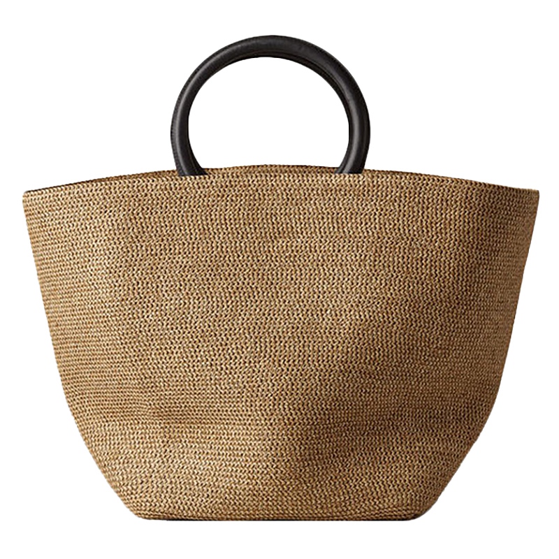﹊▼  Vintage Rattan Women Handbags Wicker Woven Straw Bags Round Handle Tote Large Capacity Summer Beach Purse Bucket
