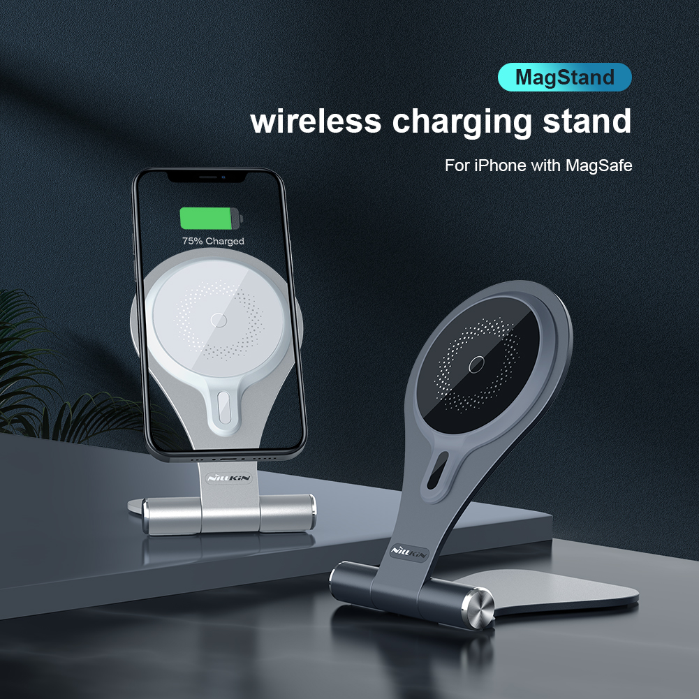 Magstand Wireless Margnetic Charging Stand for iPhone With Magsafe Foldable Portable Smart Adjustable Light Angle Design Viewing Vertical Horizontal Video Watching Fast Scratch Resistant Surge Protect