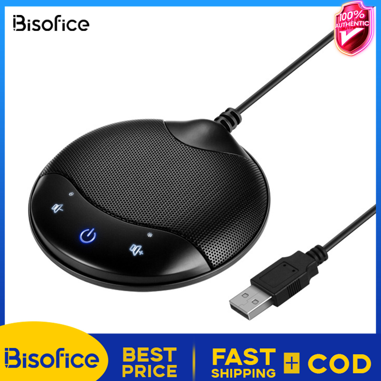 Bisofice Portable USB Conference Microphone 360° Omnidirectional Condenser Mic with Mute and Volume Control Function Noise Cancellation Plug and Play Compatible with Windows MacOS for Computer PC Lapt